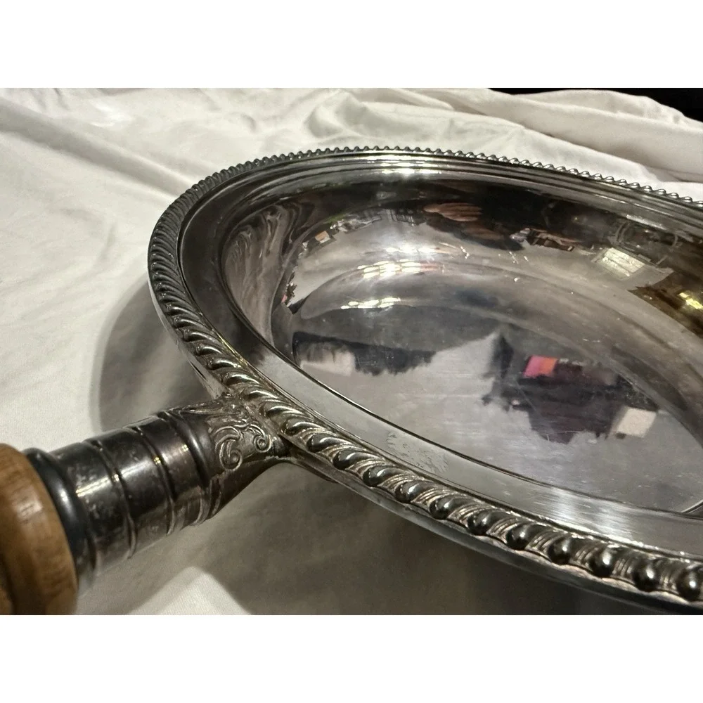 Vintage Gorham Silverplate Serving Dish Wood Handle‎ Insert Bowl